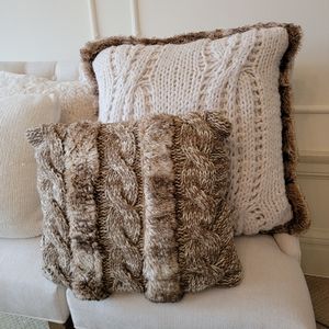 Set of 2 Pottery Barn Faux Fur Sweater Knit Decorative Pillow Covers